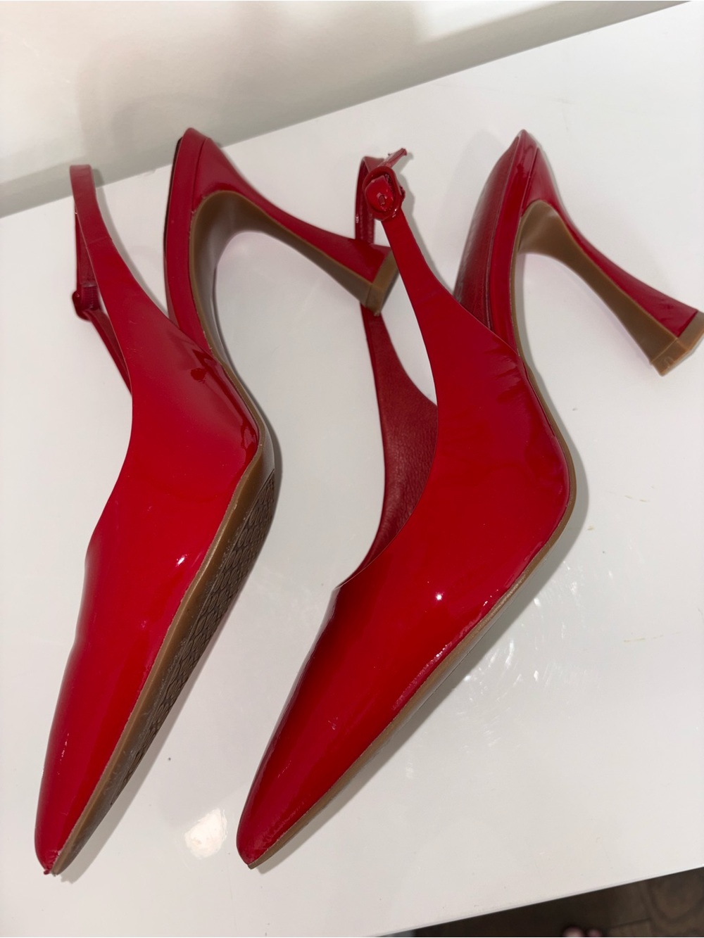 Wishbone Red Patent Slingback Pointed-Toe Heels - Picture 2 of 4